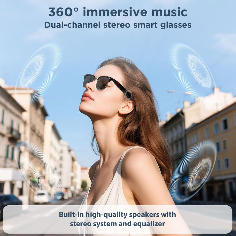 Ai Smart Sunglasses, Translation Glasses with UV400/ Bluetooth Speaker/110+Languages/Voice Control/AI Chat & Hands-Free Calling,Smart Glasses for Men/Women, Travel&Work(Black)