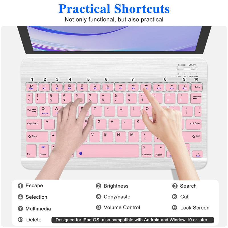 Bluetooth Keyboard & Mouse Combo, QWERTY Layout, 10 inch Ultra-Slim Wireless Rechargeable Keyboard, Lag-Free, Silent Keyboard Compatible with iPhone iPad Computer Tablet Keyboard (Pink) Pink