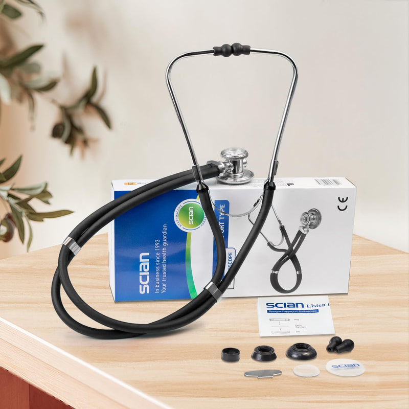 SCIAN Stethoscope Sprague Rappaport for Doctors, Nurses, Med Students, and Home Use, Multi-Functional Cardiology Stethoscope Dual Head with Adult, Pediatric, and Infant Convertible Bell (Black) Black