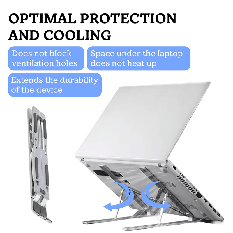 FlexElevate 7-Level Adjustable Laptop Stand, Silver Color, Carbon Steel Ergonomic Riser for Desk, Compatible with 9''-17.3'' Laptops, Portable & Sturdy Holder