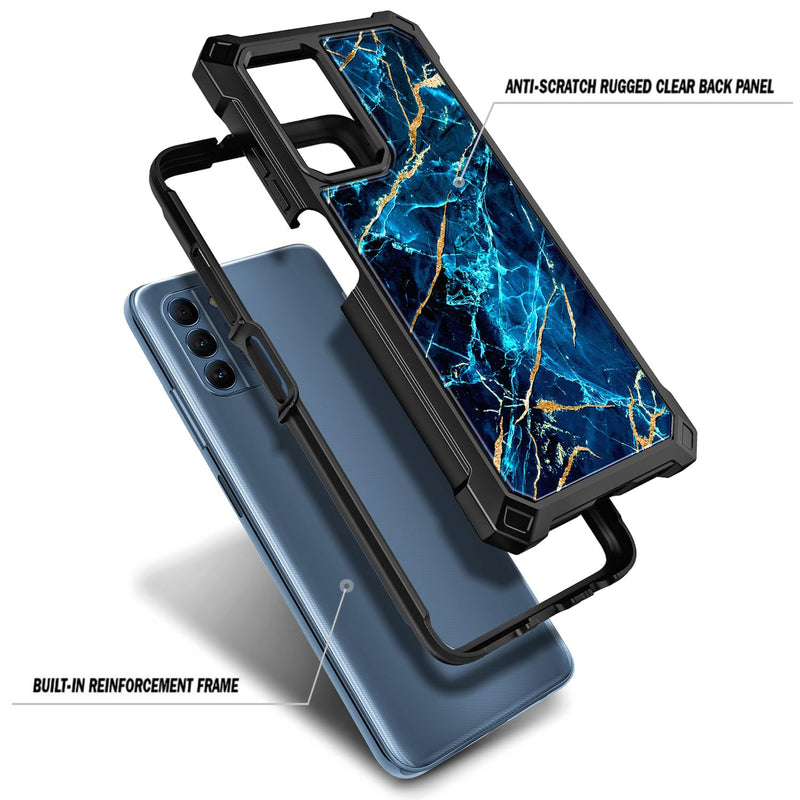 NZND Compatible with Nokia G100 Case (N150DL) /Nokia C300 (N155DL) with [Built-in Screen Protector], Full-Body Protective Shockproof Rugged Bumper Cover, Impact Resist Phone Case (Sapphire) Marble Design Sapphire