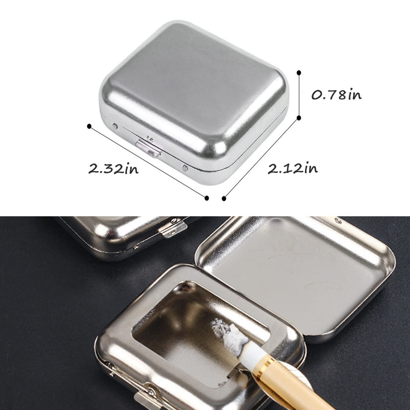 Portable Ashtray, VOVCIG Pocket Ashtray Windproof Ashtray with Lid Stainless Steel Car Ash Tray for Car Outdoor Cigars (Silvery) Silvery