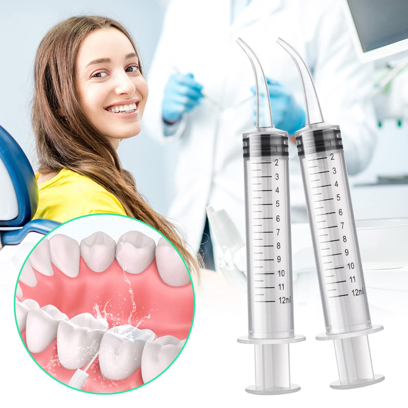WLLHYF 5 Pack Dental Syringes, 12ml Dental Irrigation Syringe with Curved Tip and Measure Scale Wisdom Teeth Syringe Irrigation Syringes for Oral Dental Care Cleaning