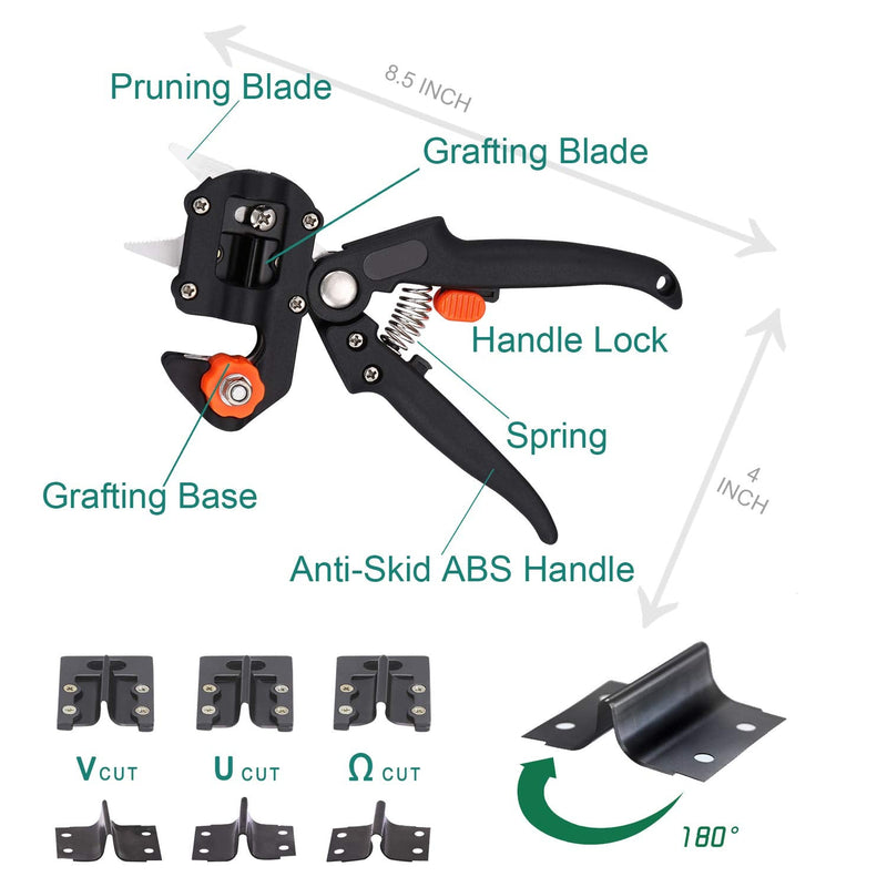 Professional Grafting Tool Kit - 3-in-1 Pruner with SK5 Blades, Grafting Knife, Tapes, Labels & Clips - Fruit Tree Grafting Supplies for Apples, Peaches, Grapes (Gardening Grafting Tools)