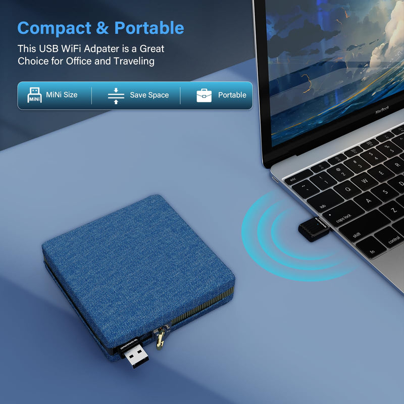 AC650 USB WiFi Adapter for PC Desktop, 2.4G/5G Dual Band Wireless Dongle, WiFi Network Adapter with Drive-Free for Windows7/10/11, AP Mode (NA1500) Black