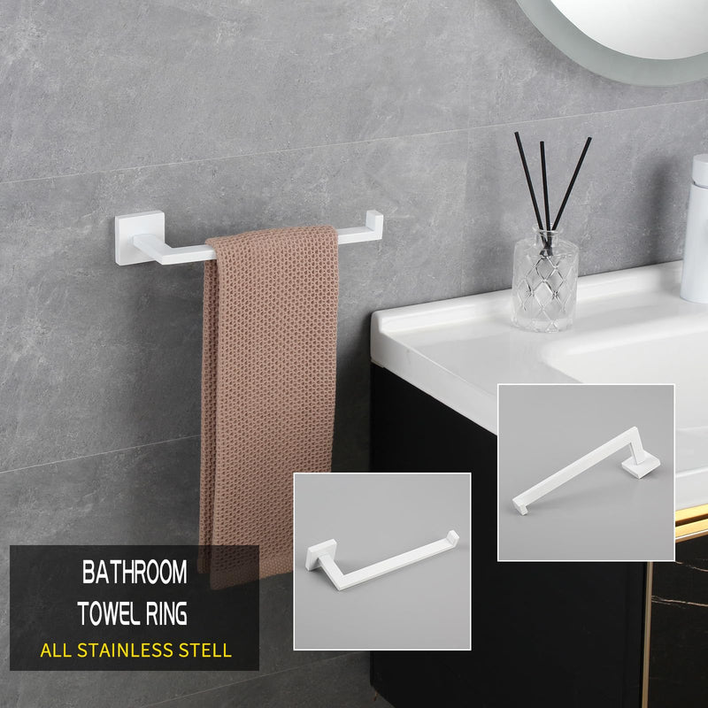 GERZWY Bathroom 3-Pieces Hardware Sets Stainless Steel - Toilet Paper Holder Towel Ring Coat Hook, White