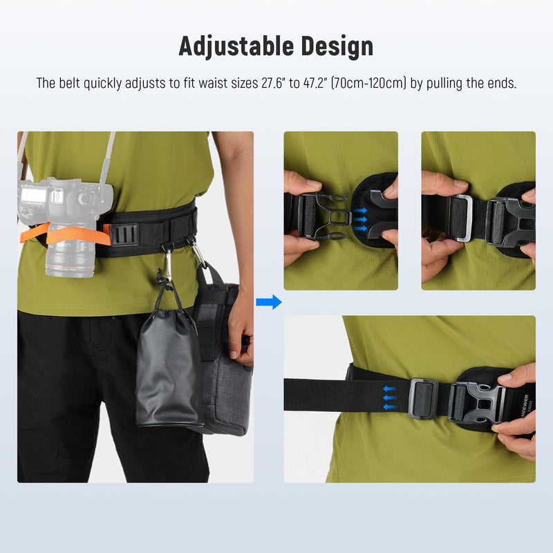NEEWER Multi Function Utility Camera Waist Belt, Camera Strap for Photographers, Adjustable Breathable Waistband with D Rings for DSLR Bag Lens Pouch Tripod Flash Photography Accessories, CA151 Black