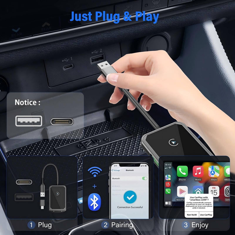 Wireless CarPlay Adapter for Apple iPhone - Plug & Play, Stable & Fast Connection, Compatible iPhone iOS 10+, Convert Original Wired to Wireless CarPlay Only for Car Since 2016