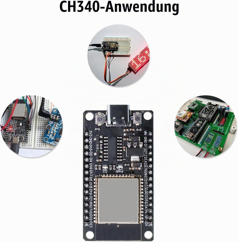 Binghe Pack of 2 ESP with CH340 Development Board, ESP 30 Pins ESP-32-32D Module 2.4GHz WiFi + Bluetooth 2-in-1 Low Power Consumption Type-C Connector Compatible with Arduino