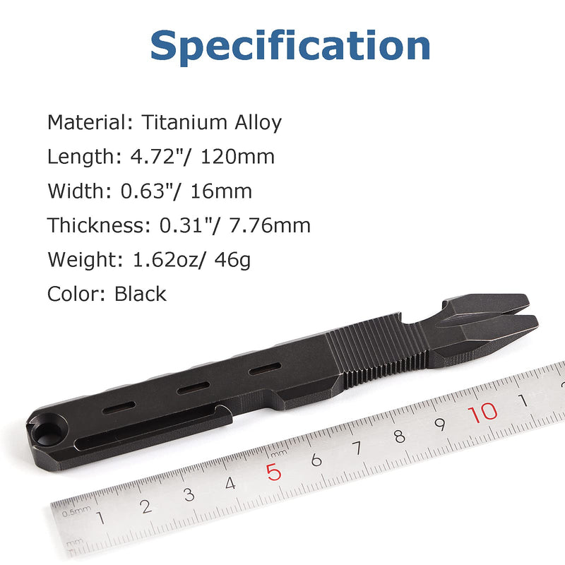Hamans Titanium Pry Bar with Nail Puller Bottle Opener Function with Pocket Clip (Black) Black