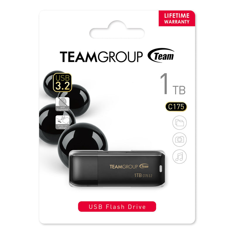 TEAMGROUP C175 1TB USB 3.2 Gen 1 (USB 3.1/3.0) Read 100MB/s Flash Thumb Drive, External Data Storage Memory Stick Compatible with Computer/Laptop/Desktop/PC Matte Black TC17531TBB01