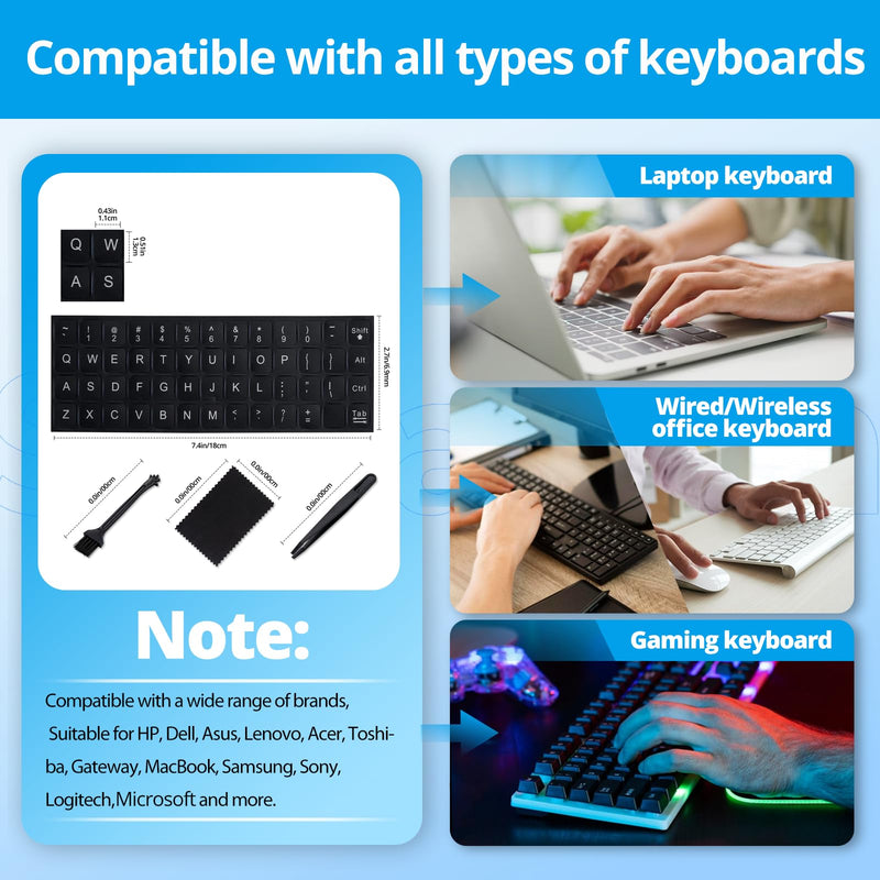 English Keyboard Stickers[5 in 1],Replacement English Keyboard Sticker with White Font on Black Background Universal for Laptop Desktop Computer,Matte English Keyboard Alphabet Sticker English White Letter/Black Background