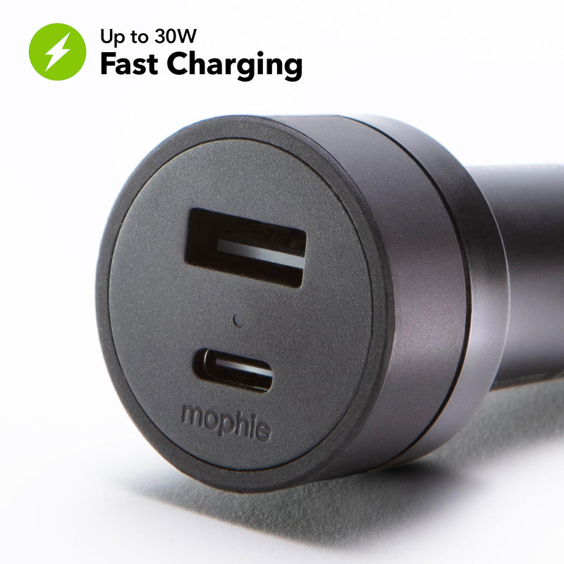 mophie 42W Dual USB-C + USB-A Car Charger, Universal AUX Compatibility, LED Indicator, Fast Charging, Multi-Device USB-C & USB-A