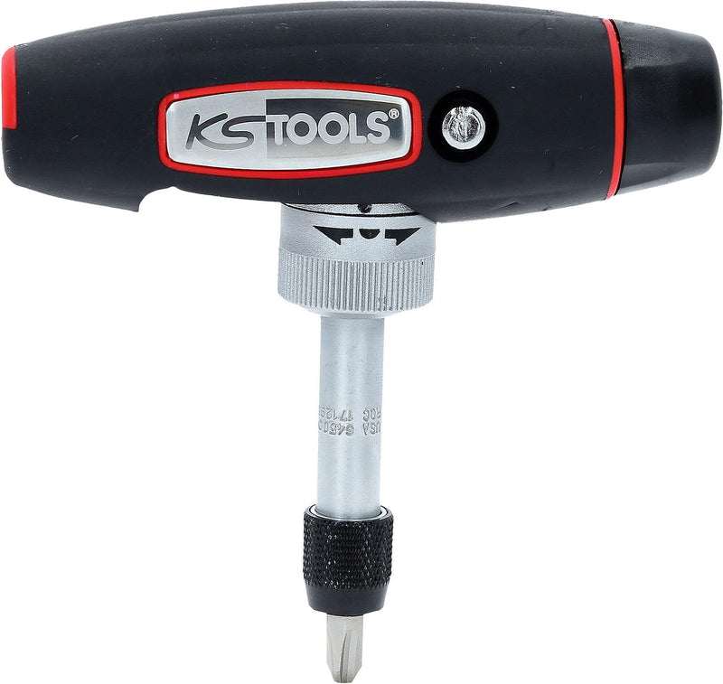 KS Tools T-Handle Ratchet Bit Screwdriver, 1/4" Drive, Swiveling Design, 24 Teeth, 140mm, Ergonomic Handle