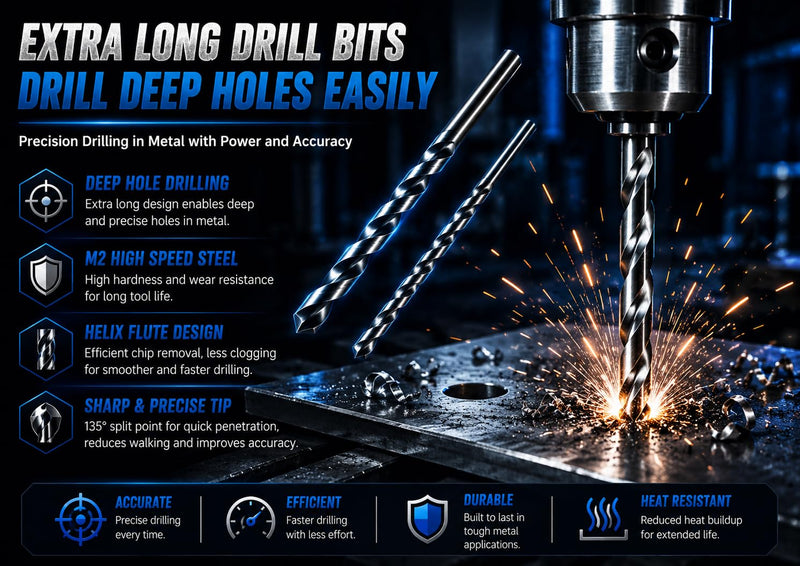 HSS Drill Bit Set 1/2 in. x 12 in. Aircraft Extension Extra Long M2 Bright Deep Hole Drill-3Pcs 1/2"x12" (3Pcs)-M2 Bright