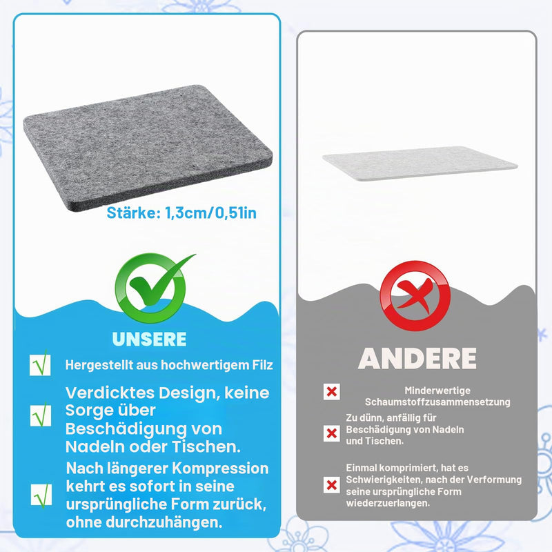Felt Pad for Needle Felting, Wool Needle Grey Sponge Felt Mat, 24.5 x 20.5 x 1.3 cm Thick Needle Felting Fixed Base Needle Craft Press Mat for Wool Ironing Pad Precision Projects