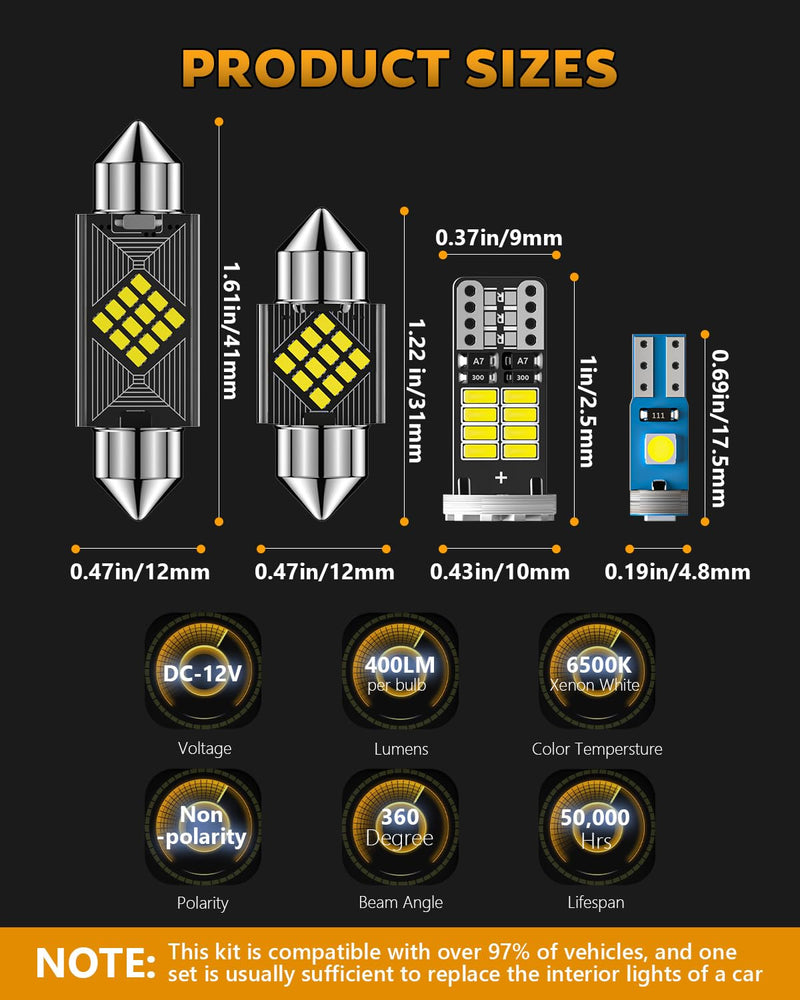 24PCS LED Interior Car Lights, Extremely Bright 6500K White LED Bulb Kit, Applicable to Dome Map Door Lights and Other Parts Replacement for Your Cars, to Help You See Inside The Car at Night Xenon White