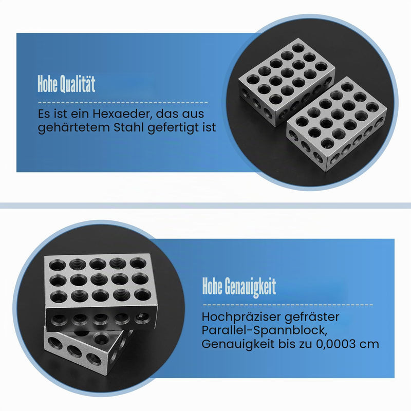 Precision Blocks, Parallel Blocks, Parallel Blocks Metric, Clamping Blocks Metric, 1-2-3 Clamping Blocks, Precision Hardened Steel 23-Hole Clamping Block 0.0001" Machinist 123 Device for Milling Machine
