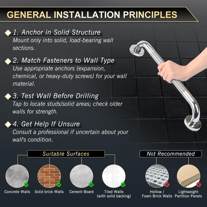 supregear Grab Bars for Bathtubs and Showers, Anti Slip Bathroom Grab Bars for Seniors, 304 Stainless Steel Safety Shower Handle, Toilet Handicap Elderly Assist Bathroom Wall Handle, 20 inch