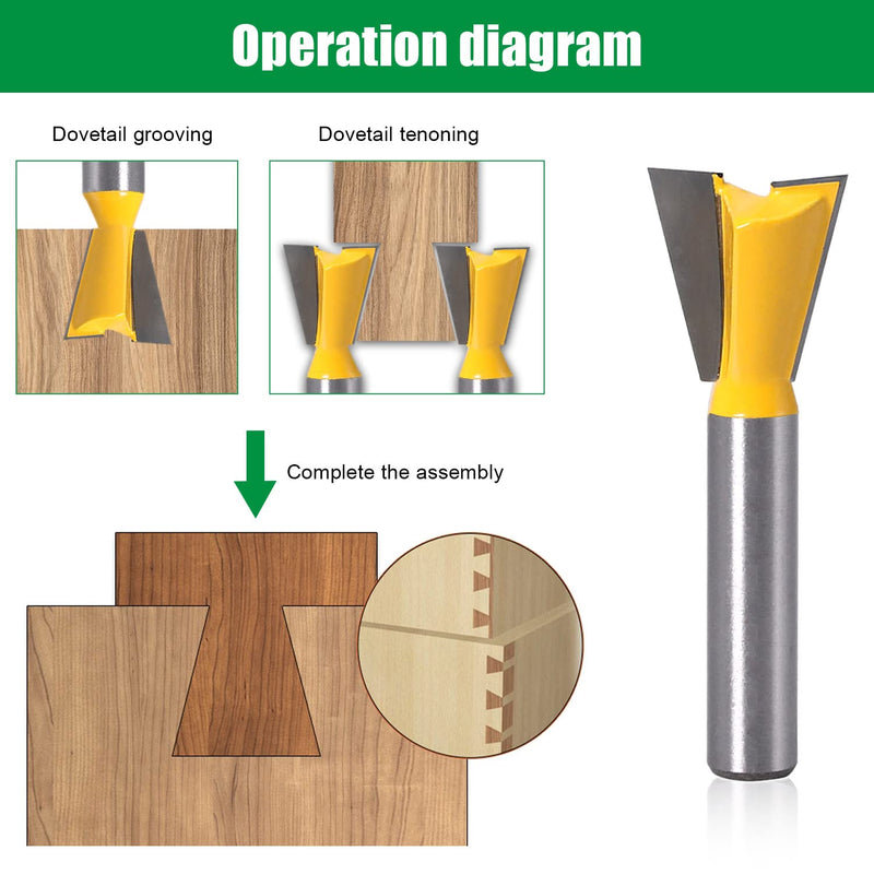 Pack of 5 dovetail face milling cutters 8 mm shank, dovetail milling cutter set, 1/4" 1/2" 3/8" 5/8" 3/4" milling cutter for router 8 mm shank, milling head for router, face milling cutter for wood (5)