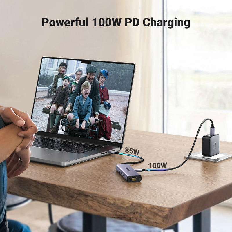 UGREEN Revodok 6 in 1 USB C Hub Gigabit Ethernet Adapter with 4K HDMI, 100W PD Charging, USB A Data Ports Compatible with Mac M1, M2, M3, iPad, iPhone 16 Pro/Pro Max, Steam Deck