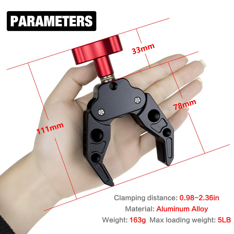 Super Clamp with 1/4&3/8 Standard Stud for Photo Video Studio, Photography Camera Crab Clamp for Cameras, Lighting,DSLR Camera Rig, LED Lights, Flash Light, LCD Field Monitor,Mic