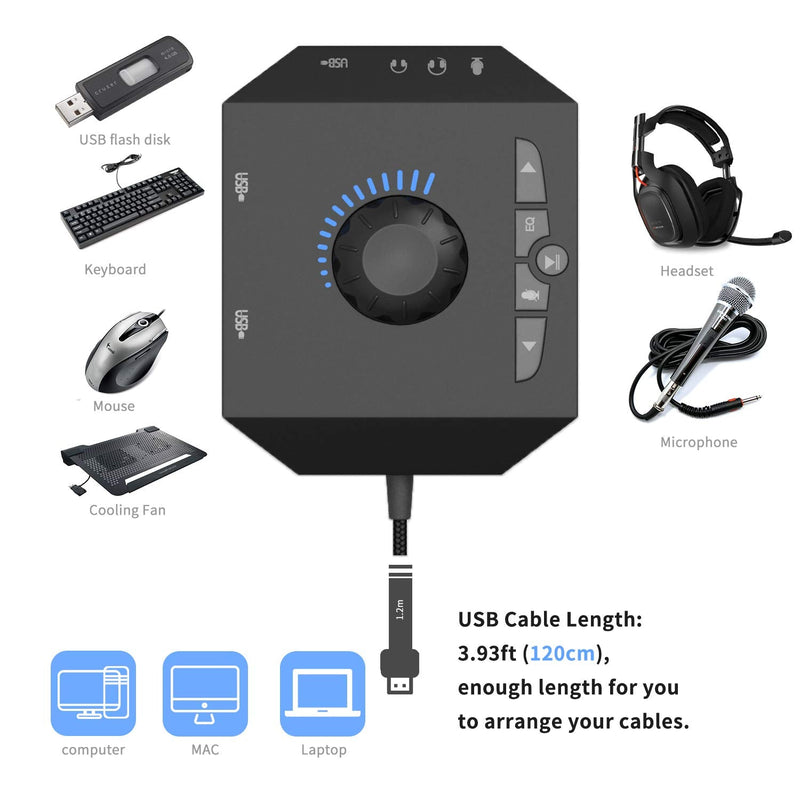 Tendak USB Hub with Audio Adapter, External Sound Card with 3.5mm Headphone Microphone Jack and Volume Control 3 Port USB Hub for Laptop PC HDD Disk
