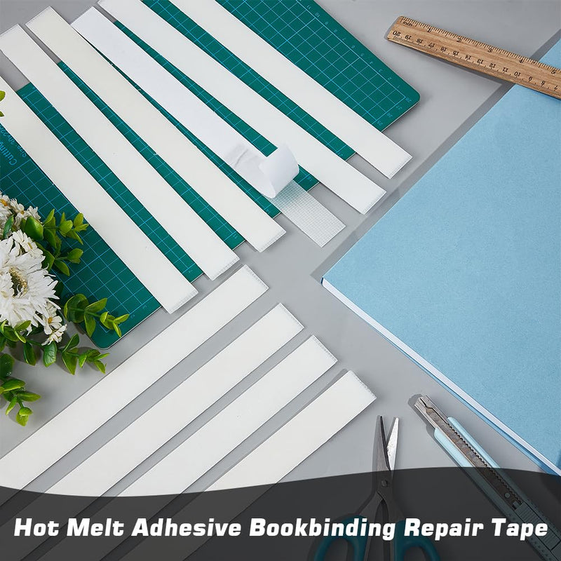 BENECREAT 16Pcs 11.2inch Glue Strips with Mesh Backing, 24mm/0.9inch Wide Hot Melt Resin Strips, Thermal Glue Strips for Book Binding Repair Hot Melt Binding Machine, 1.2mm Thick