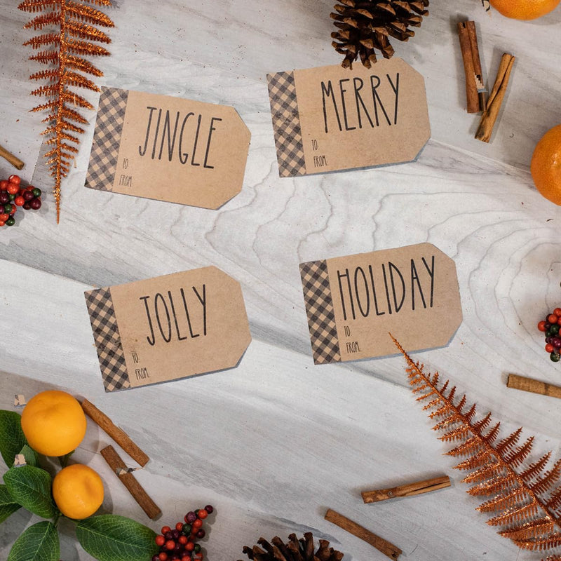 Rustic Farmhouse Christmas Gift Tag Stickers – 2 x 3 Inch Holiday Labels, Roll of 100 – Charming Holiday Adhesive to from Name Tags, Made in The USA
