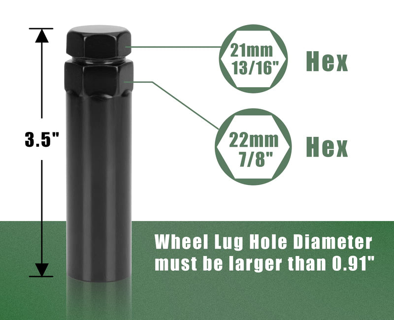 7 Spline Lug Nuts Key Tuner Large Socket Lugnuts Tool for Wrench with 13/16inch(21mm) and 7/8inch(22mm) Hex Replacement 14x1.5 14x2 9/16 Wheel Lug Nut Drive Lock Black 20mm Inner Diameter