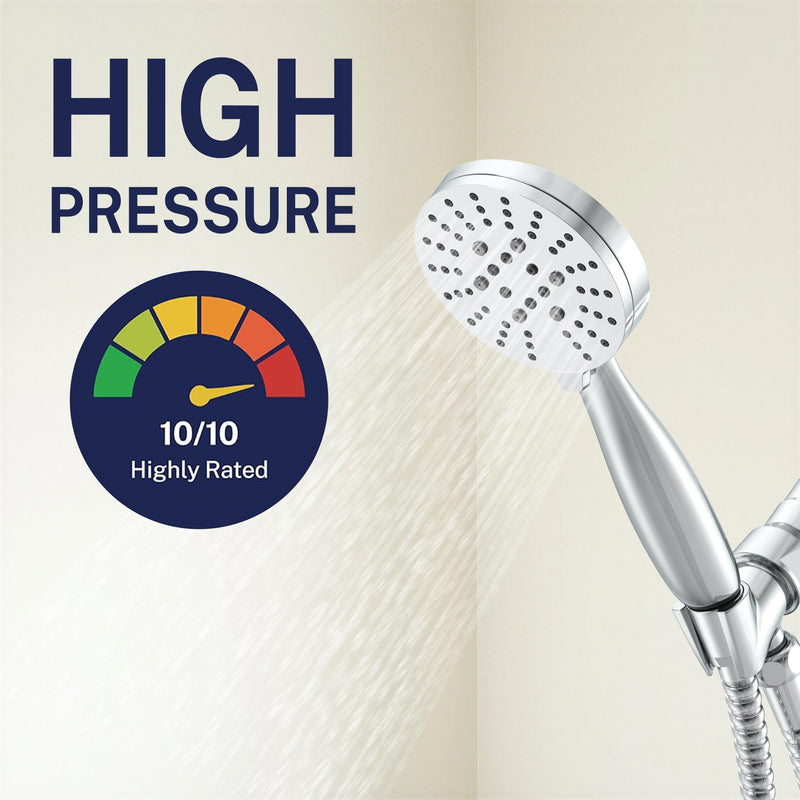 HammerHead Showers® Solid Metal 3-Spray Hand Held Shower Head, Chrome | Select from Wide, Massage, and Mist Sprays | 2.5 GPM High Flow Handheld Showerhead | Made from 304 Stainless Steel