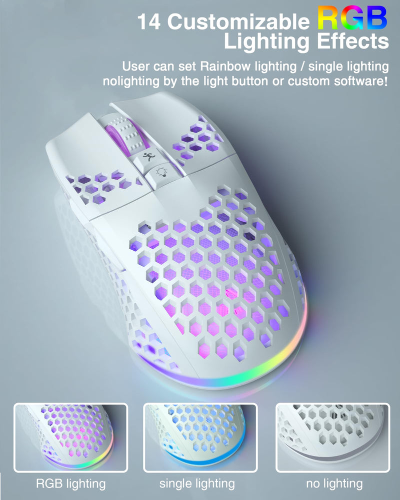 SM600 White Wireless Gaming Mouse,8000 DPI Tri-Modes BT5.1/Type-C Wired/2.4G Wireless Mouse with 2 Side Buttons, Programmable Macro Gamer Mouse with RGB Light for Laptop/PC/Mac SM600 PRO