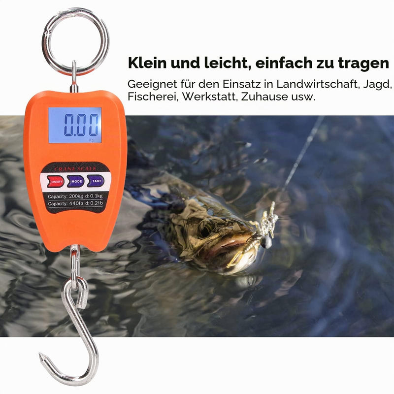 Portable Digital Hanging Scale, Precise 200 kg Load Capacity, Multifunctional Mini Handheld Scale with LCD Screen for Agriculture, Hunting, Fishing, Workshop, Home