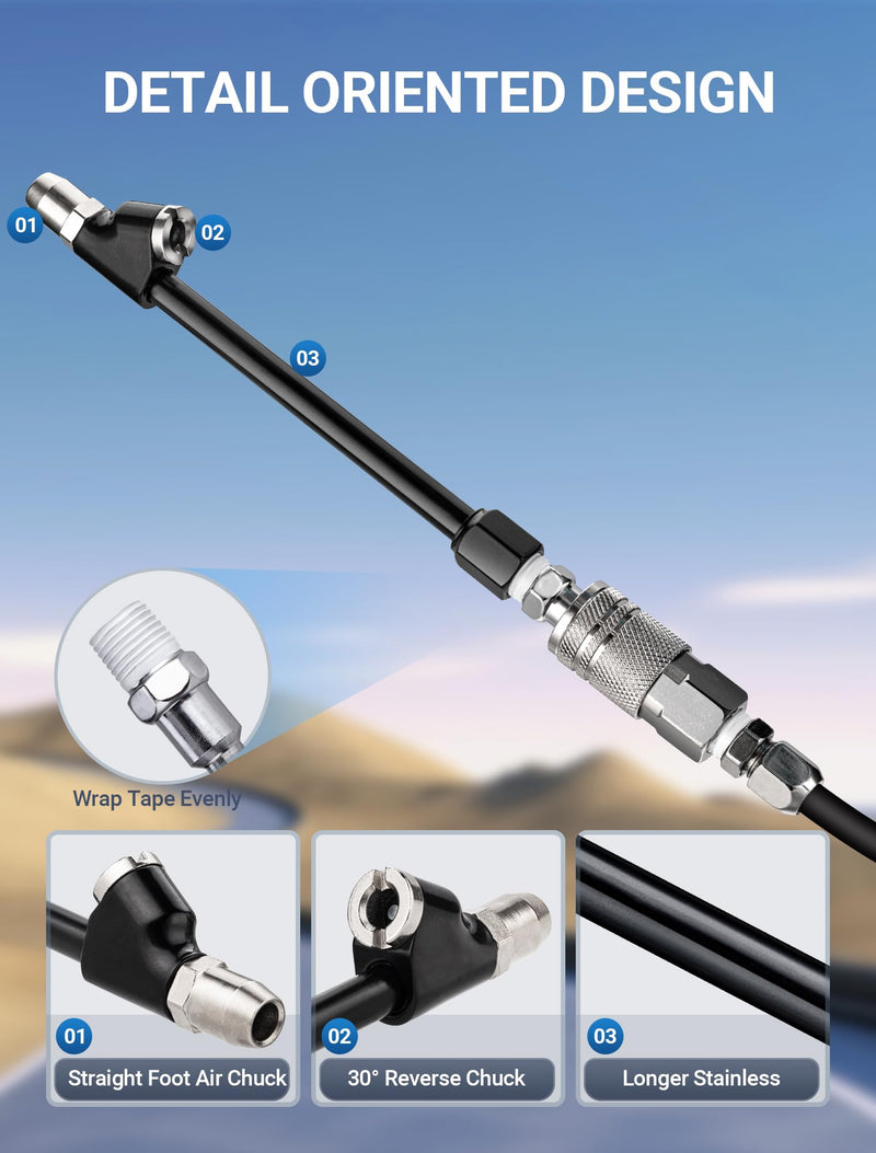 Air Chuck Set, 1/4" FNPT Extended Reach Dual Head Air Chuck w/Quick Plug, 2-Way Connect Tire Air Chuck for Tire Inflator Gauge/Air Compressor, Tire Chuck for Truck, Bicycle, Motorbike, Car Straight Foot Dual Head