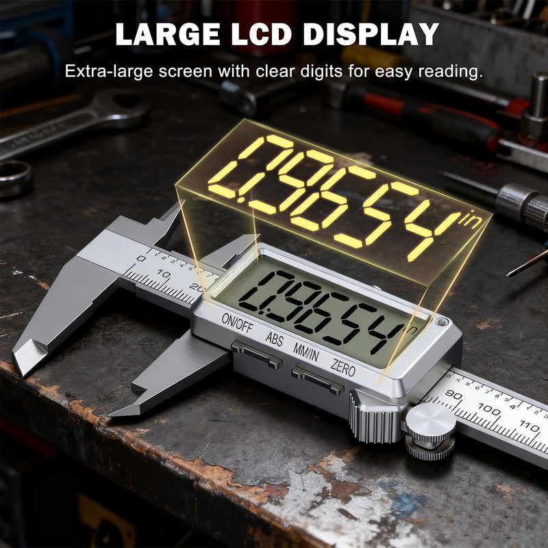 HDLNKAK 6”/150mm Rechargeable Digital Caliper, Inch/MM Conversion Caliper Measuring Tool with Large LCD Screen, Stainless Steel Caliper Tool for DIY/Household/3D-printing. White