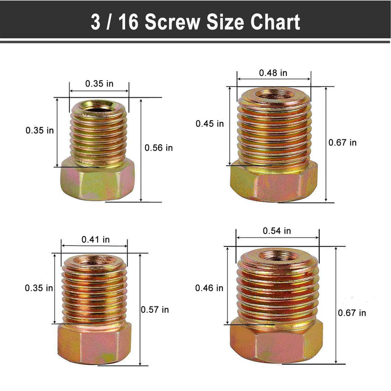 MuHize Brake Line Fitting Kit - 35 PCS Brake Line Nuts Assortment for Inverted Flares on 3/16" (19 Fittings) and 1/4" (16 Fittings) Brake Line Tube Gold