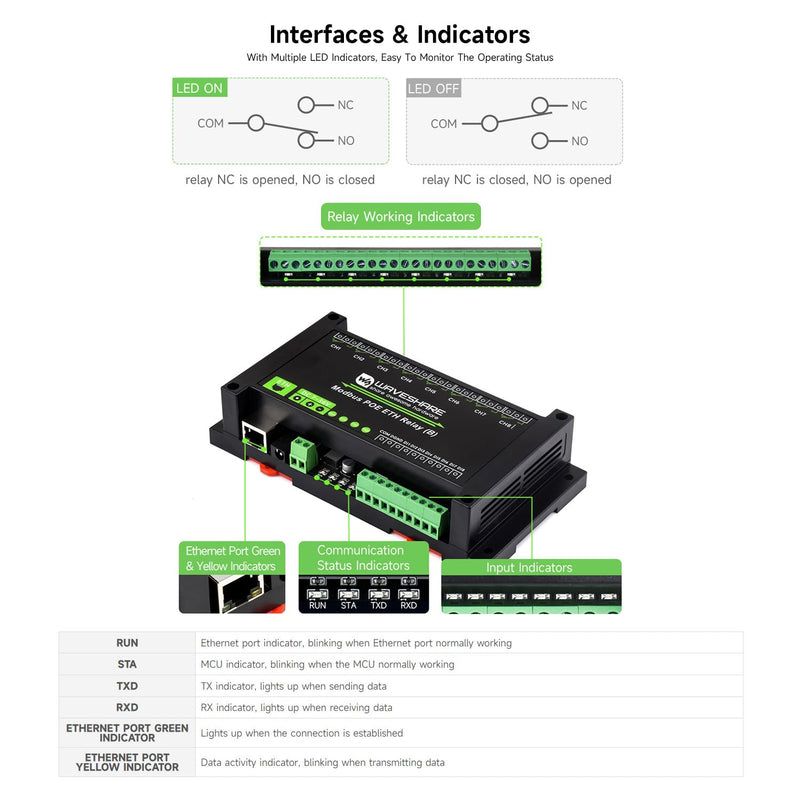 Waveshare 8-Ch Ethernet Relay Module (B) with Digital Input, Modbus RTU/Modbus Protocol, PoE Port Communication, with Various Isolation and Protection Circuits, Industrial Grade Rail-Mount Case