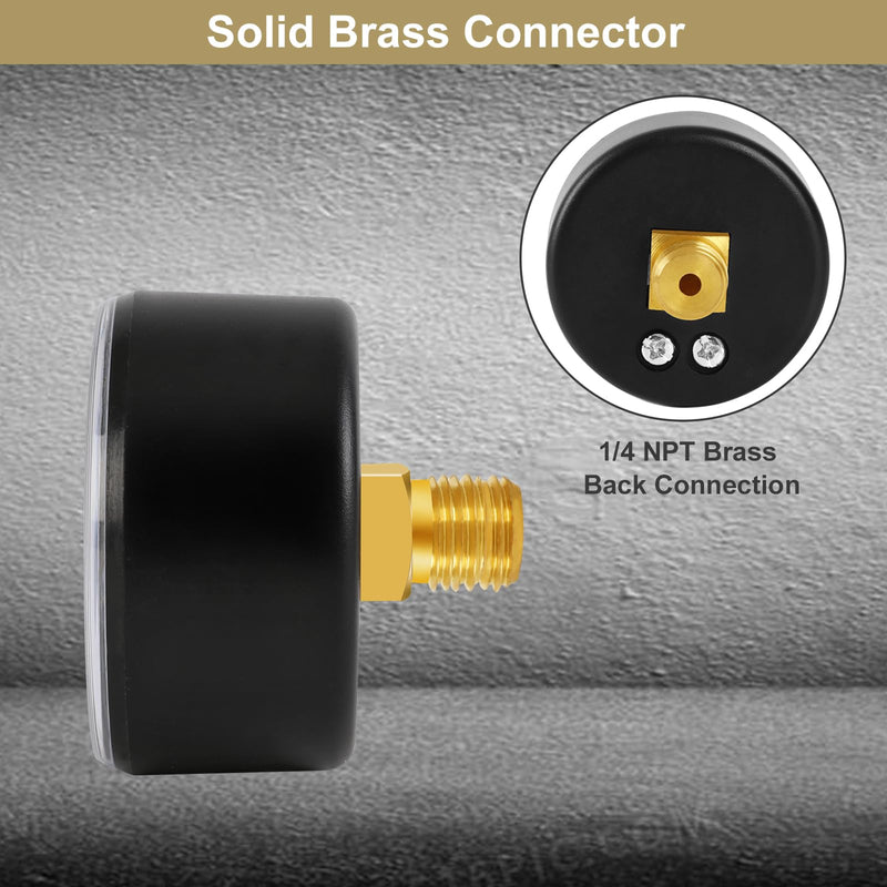 UHARBOUR pressure gauge water 0-4 bar, pressure gauge 1/4 inch, pressure gauge compressed air holder on the back, compressed air pressure gauge 1/4 BSP brass connection
