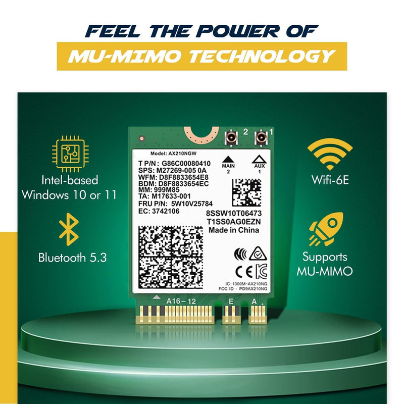 AX210 Desktop Wi-Fi Kit | 2.4 Gbps | Bluetooth 5.3 Support | PCIe x4 | Wi-Fi 6E Tri Band 2.4/5/6 GHz No vPro AX210NGW
