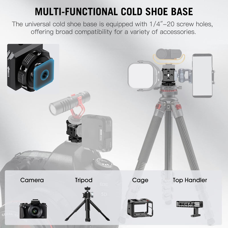 Triple Cold Shoe Mount with 1/4" Thread, Aluminum Camera Hot Shoe Extension Bracket with 3 Port Cold Shoe Mounts for LED Video Light Monitor Microphone Camera Cage (62011)