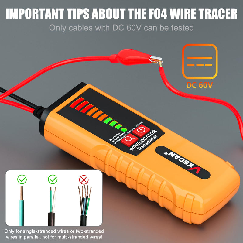 F04 Underground Wire Locator Tracer Tone Generator Kit and Probe with Earphone, Buried Wire Tester for Locating Breakage Cables & Wires Dog Fence Cables Yellow