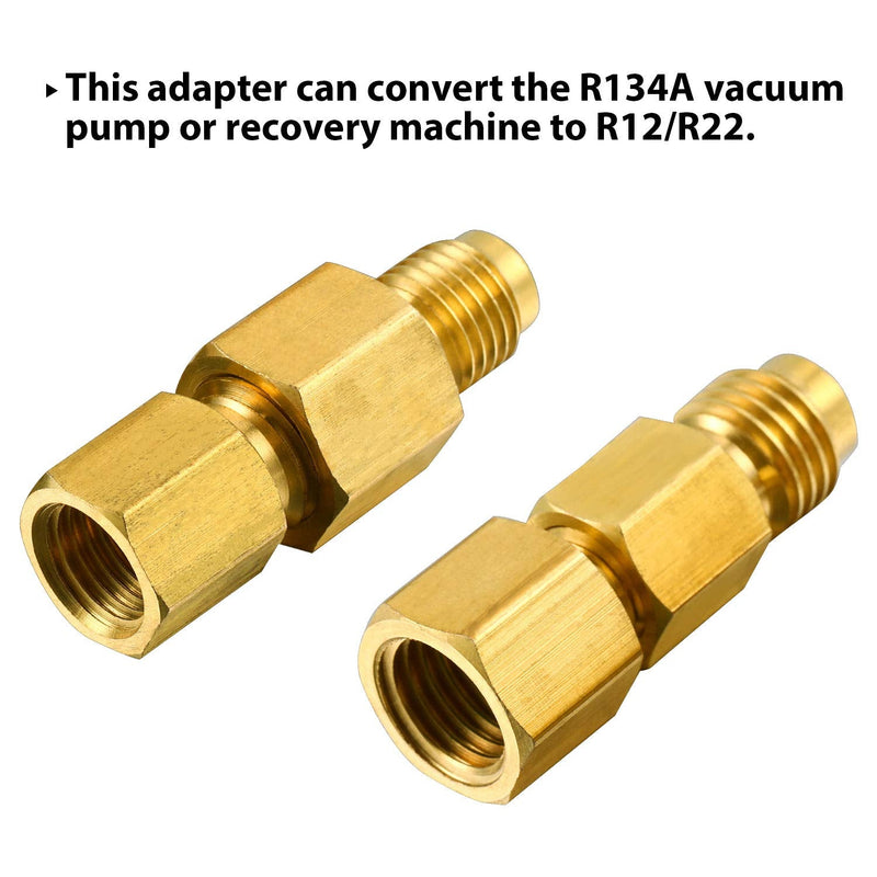 6 Pieces 6015 R134A Brass Refrigerant Tank Adapter to R12 Fitting Adapter 1/2 Female to 1/4 Male Flare Adaptor Valve Core and 6014 Vacuum Pump Adapter 1/4 Inch Flare Female to 1/2 Inch Male