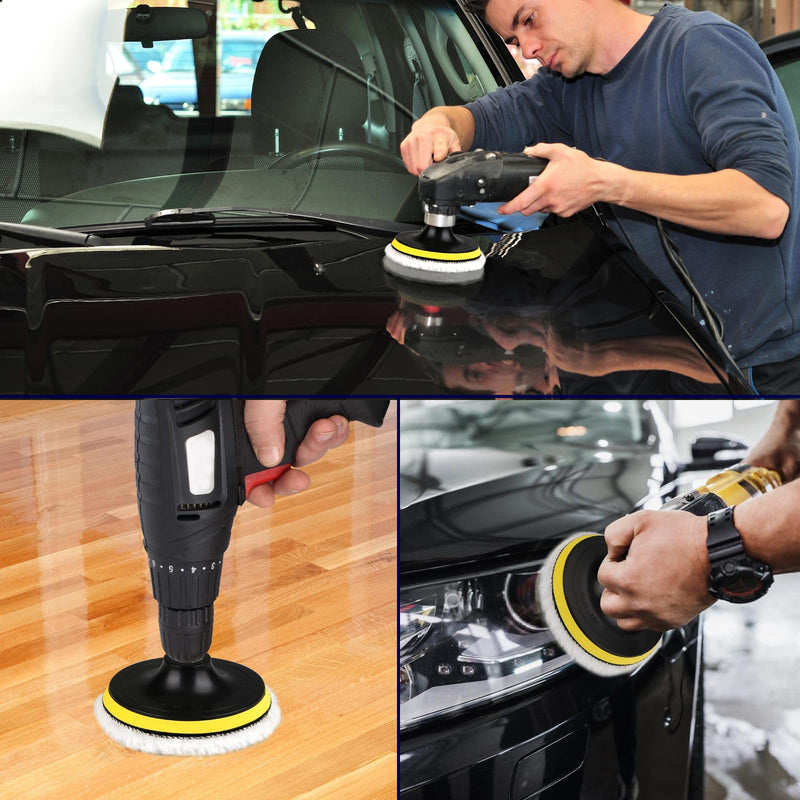 Polishing Attachment Angle Grinder Polishing Hood Polishing Sponge 125 mm Polishing Disc Polishing Pads, 6 Pieces Wool Polishing Attachment, Polishing Pad with 6 Angle Handles, Round Adapter, Easy to Replace