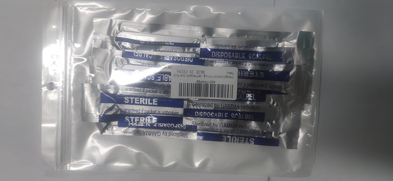 Disposable plastic surgical scalpel knives, disposable scalpel blade, sterilized disposable scalpels, disposable scalpels figure 11 with protective cap, individually sterile packed, (pack of 6) No. 11-6PC