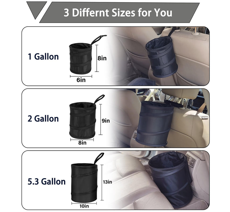 Ginsco 2 Gallon Car Trash Can, 2 Pack Collapsible Pop-up Car Trash Can, Car Trash Bag Garbage Bin with Elastic Band, Portable Trash Can for Car, Multipurpose Trash Bin for Car/Truck/Minivan 2 Gallons