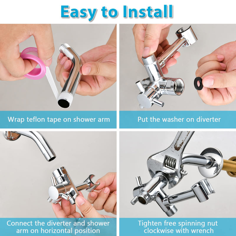 PDPBath Solid Brass Shower Arm 3 Way Shower Diverter Valve for Hand Held Showerhead and Fixed Spray Head, G1/2 Universal Connection - Chrome