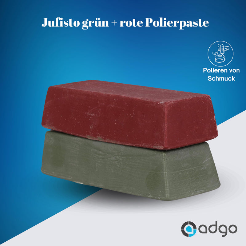 Jufisto polishing paste green + red, pack of 2 polishing paste, grinding paste, polishing paste metal, 2 x 200 g