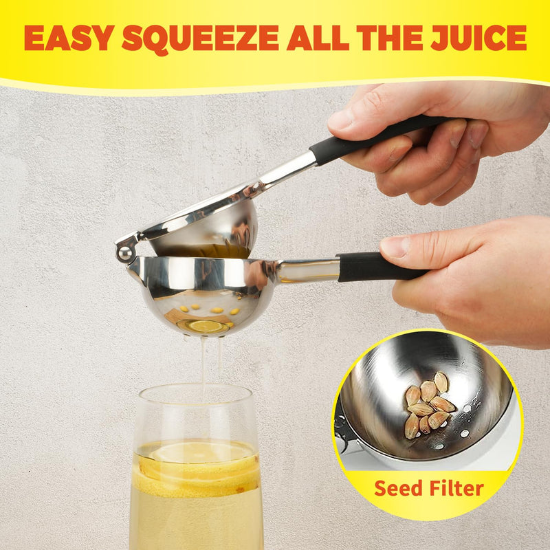 Lemon Squeezer,304 Stainless Steel Citrus Press Juicer,Non-Slip Grip Design Manual Juicer,Heavy Duty Manual Citrus Press Juicer & Lime Squeezer-Silver & BLack Silver & BLack