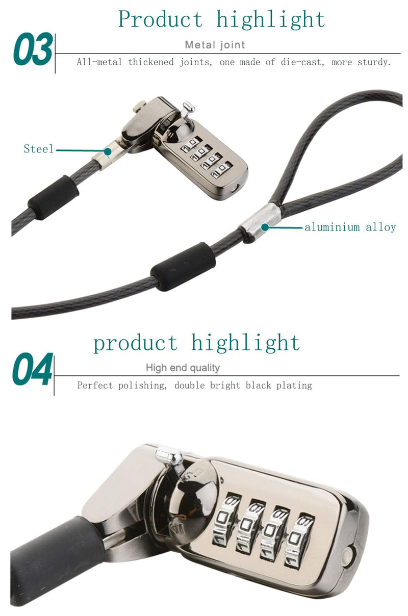 Combination Security Lock Cable for Notebook Laptop Pc Computer Monitor LCD - 2m Cable Black Anchor+sticky Board+laptop Lock