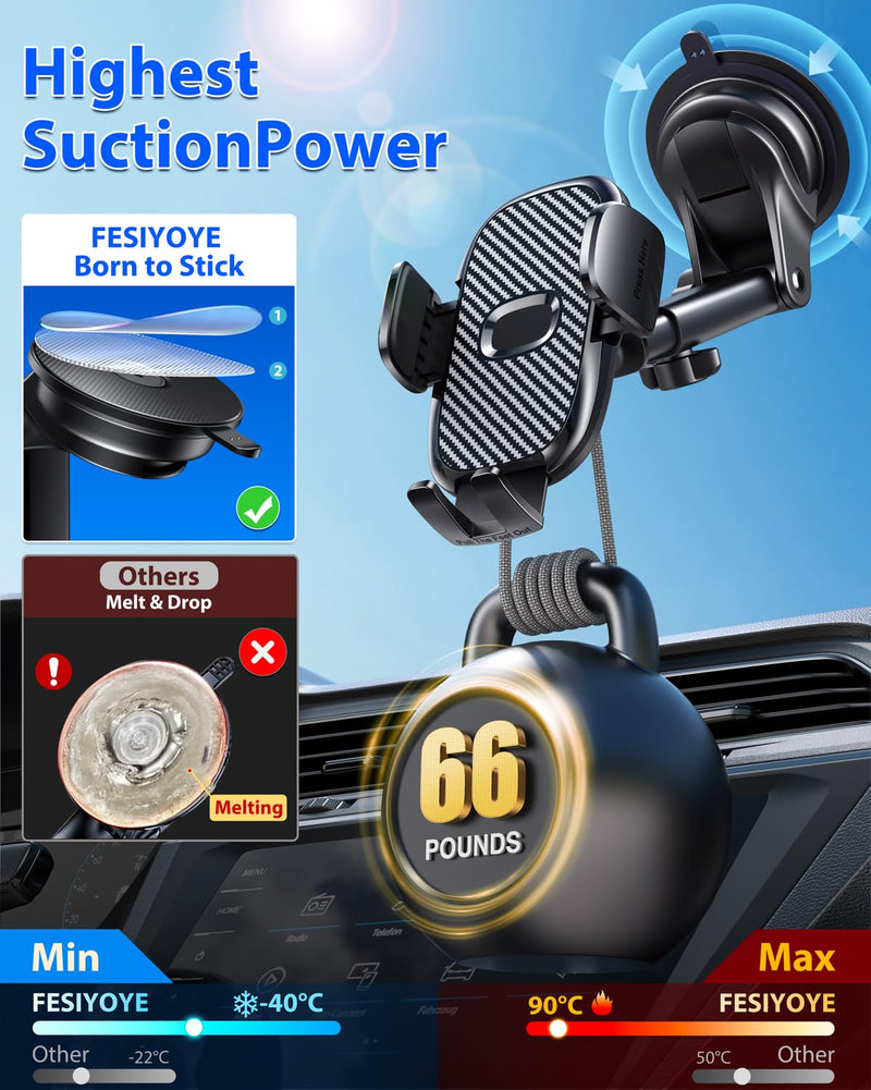 Car Phone Holder[Military-Grade 360°Suction Cup]Phone Holders for Your Car Universal Accessories Air Vent Dashboard Windshield Phone Mount Automotive Cradles Fit for iPhone Android Smartphone Car Phone Mount